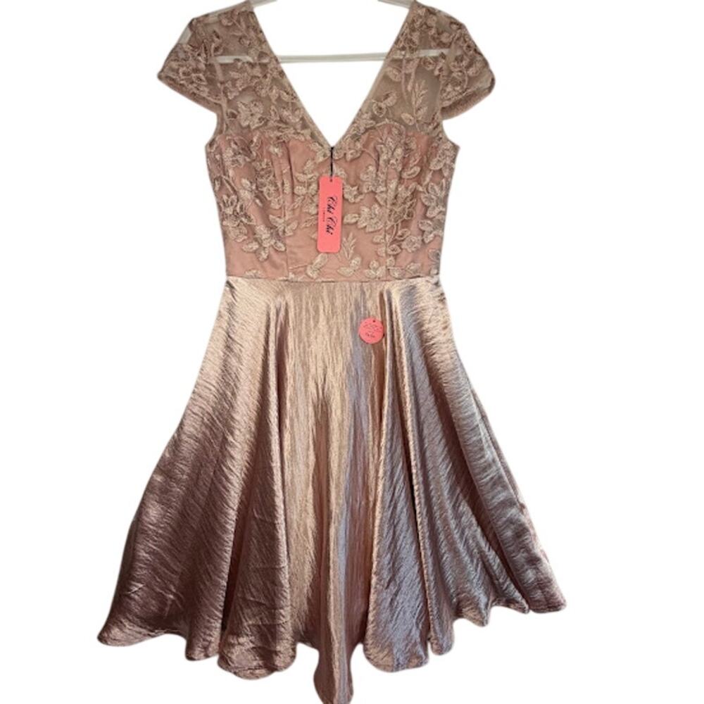 NWT‎ CHI CHI LONDON Pink Rose Gold Lace Fit Flare Cocktail Party Dress US 6